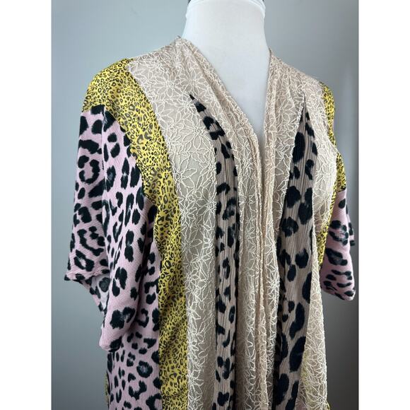Gigio Boho Animal Print Lagenlook Kimono Cardigan Mesh Duster Plus Size 1XL 1X - Picture 5 of 16